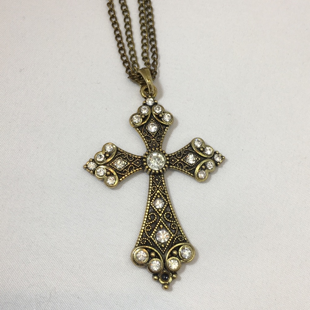 Burnished‎ Gold Tone Large Cross Necklace